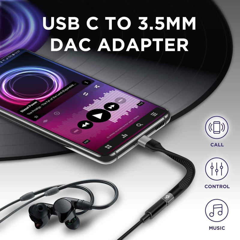 NÖRDIC kort fladkabel 14 cm USB-C til 3,5 mm lydadapter DAC USB-C hovedtelefonadapter