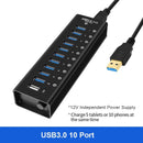 NÖRDIC strømforsynet 11-ports USB 3.0 HUB 5 Gbps 1,2 mm kabel aluminium sort med strømforsyning