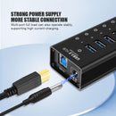 NÖRDIC strømforsynet 14-ports USB 3.0 HUB 5 Gbps 1,2 mm kabel aluminium sort med strømforsyning