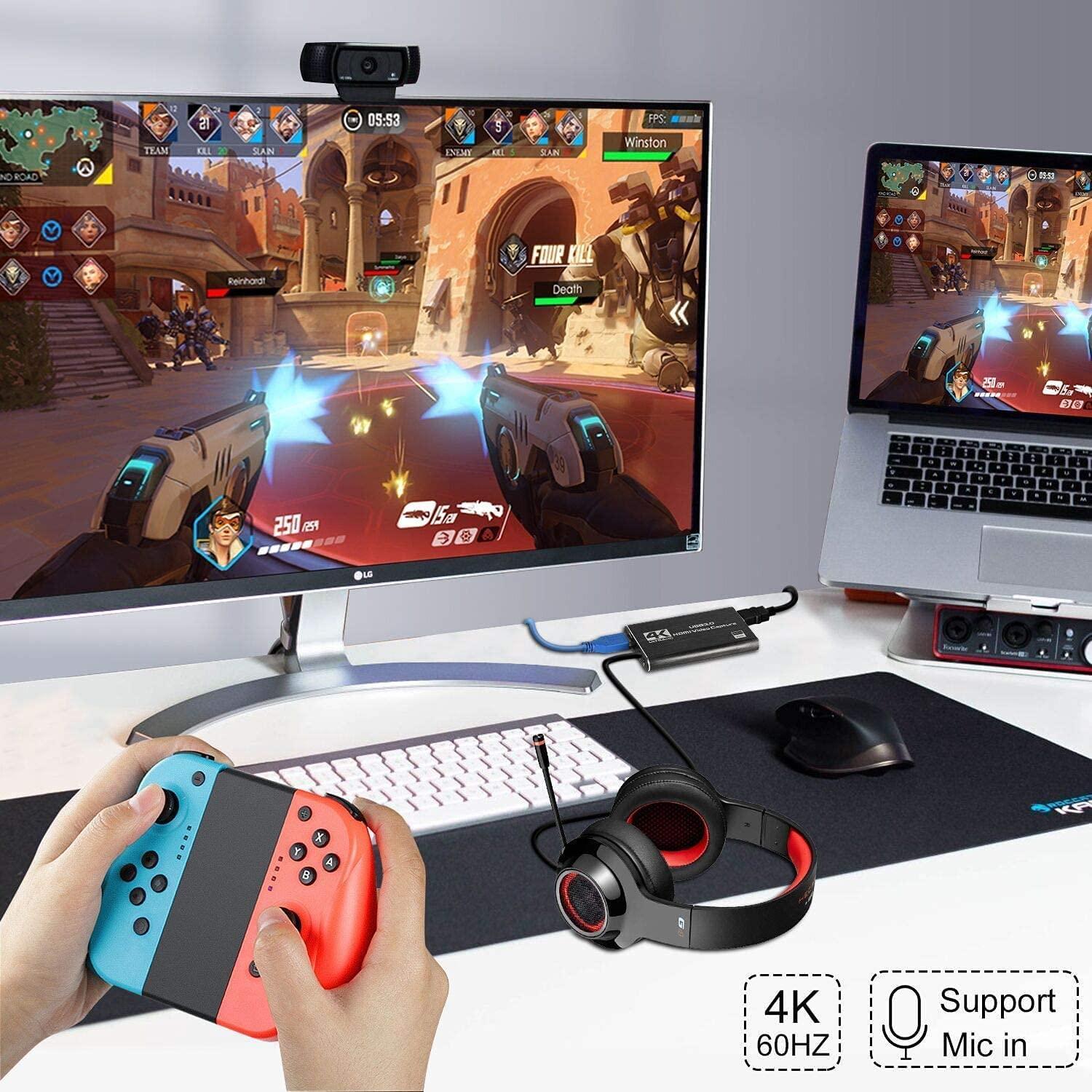 NÖRDIC videooptagelsesadapter USB3.0 HDMI-udgang 4K 60Hz HDMI med sløjfemikrofon og lydudgang HDMI-signalsløjfeudgang