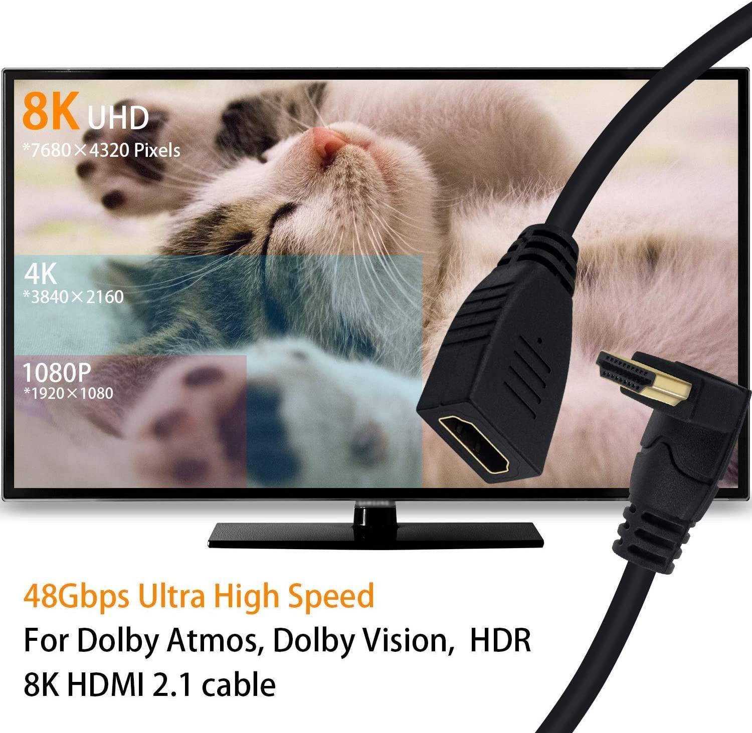 NÖRDIC vinklet HDMI-adapter 8K60Hz 4k120Hz 48Gbps han til hun HDMI2.1 15cm