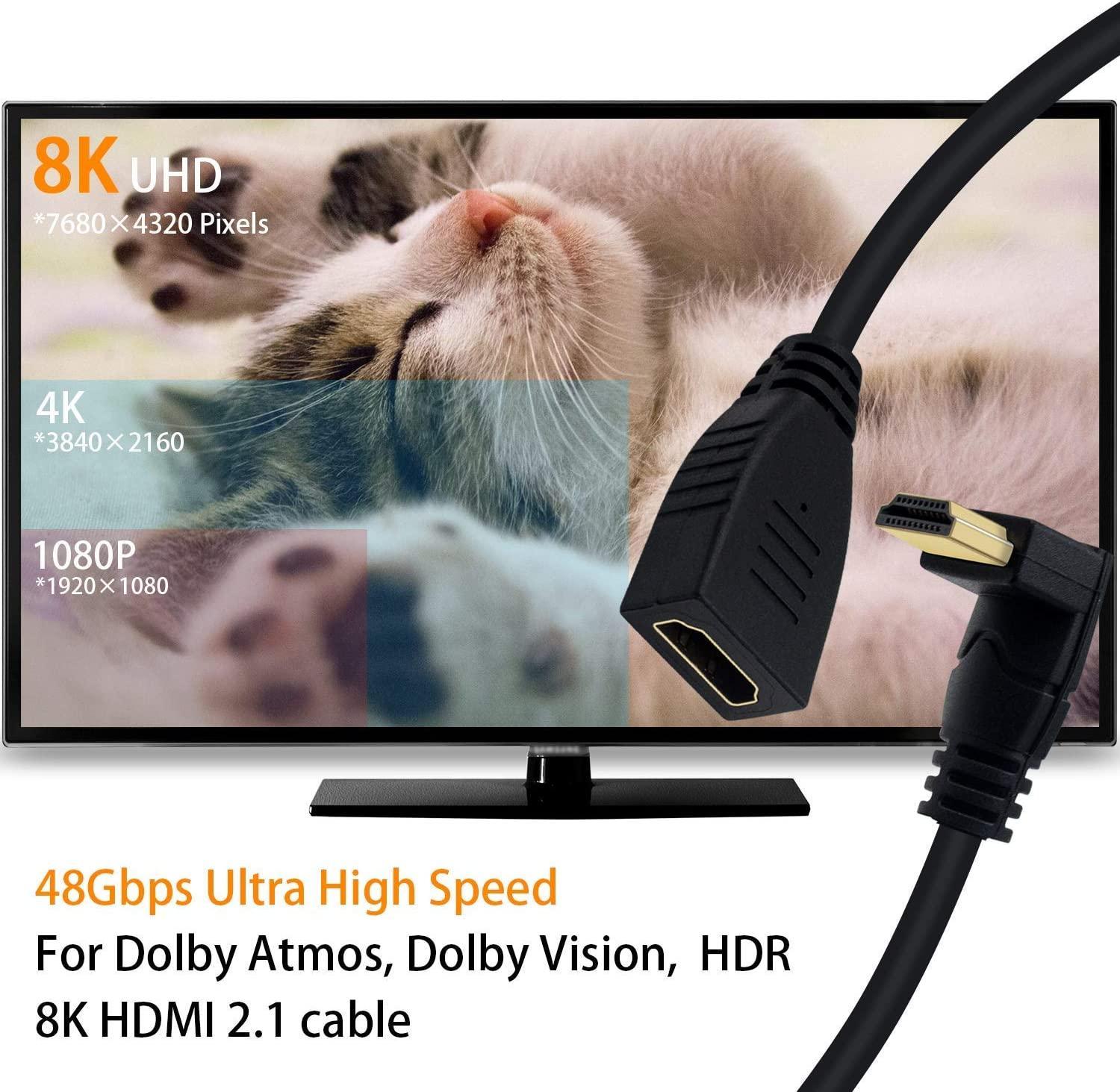 NÖRDIC vinklet HDMI-adapter 8K60Hz 4k120Hz 48Gbps han til hun HDMI2.1 15cm