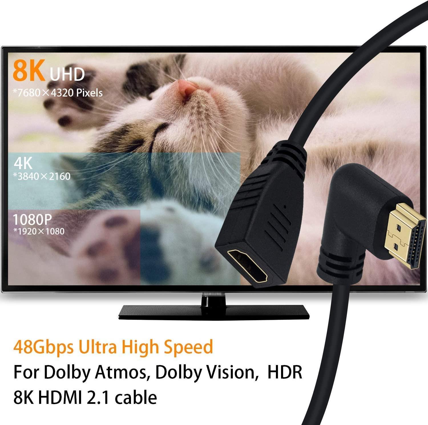 NÖRDIC vinklet HDMI-adapter 8K60Hz 4k120Hz 48Gbps han til hun HDMI2.1 15cm