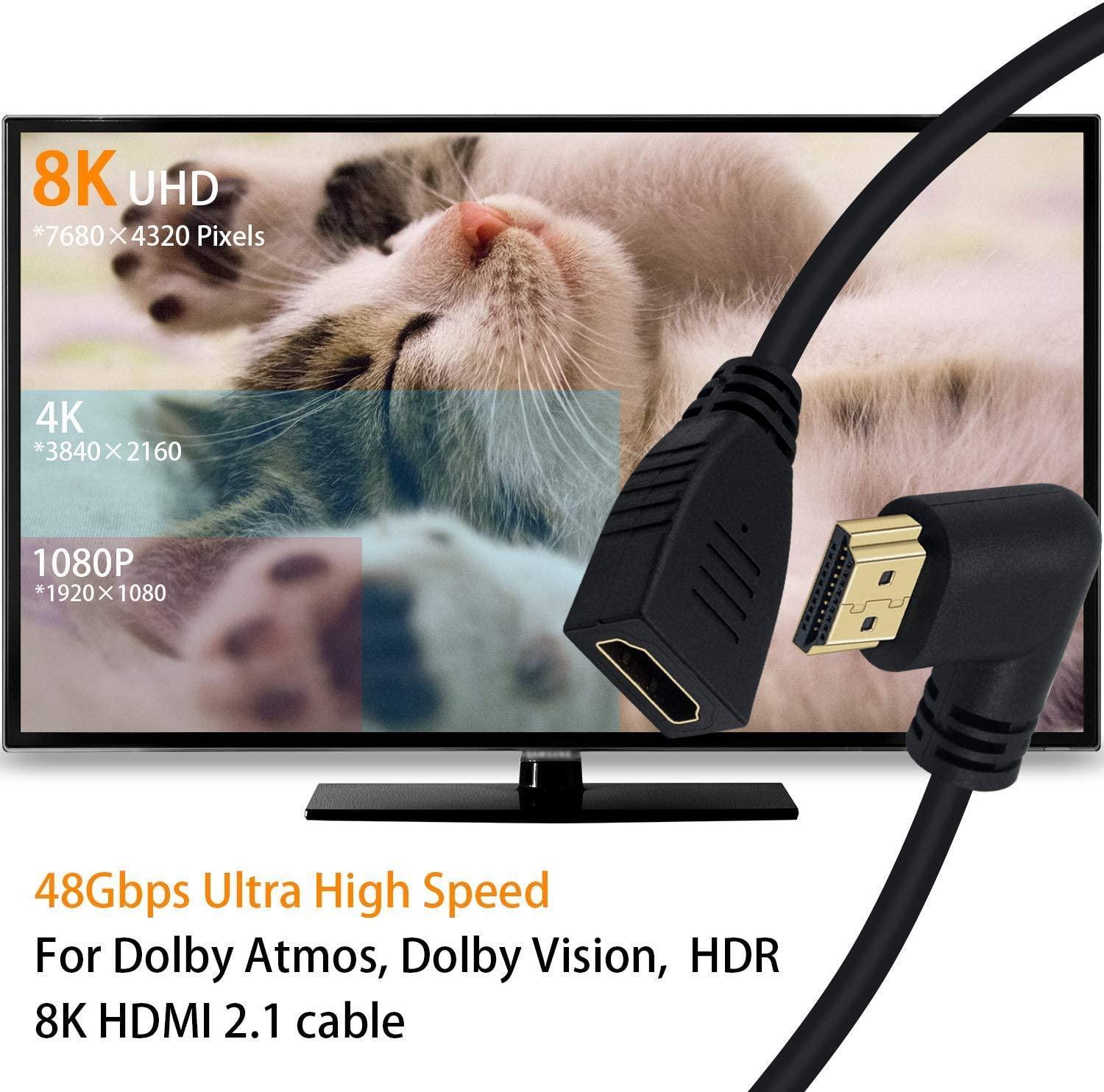 NÖRDIC vinklet HDMI-adapter 8K60Hz 4k120Hz 48Gbps han til hun HDMI2.1 18cm