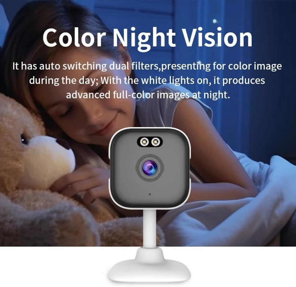 NÖRDIC 2K overvågningskamera, WiFi-kompatibel til indendørs brug med 32GB SD-kort, 5GHz & 2,4GHz understøttelse for AI Starlight Color Night Vision, AI person- og bevægelsesdetektion
