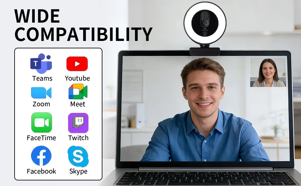 NÖRIDC HD 4K Webcam PC and Laptop, 360° Adjustable with Auto Focus, 3-Color Touch Lighting for Video Calls, Live Streaming and Remote Work