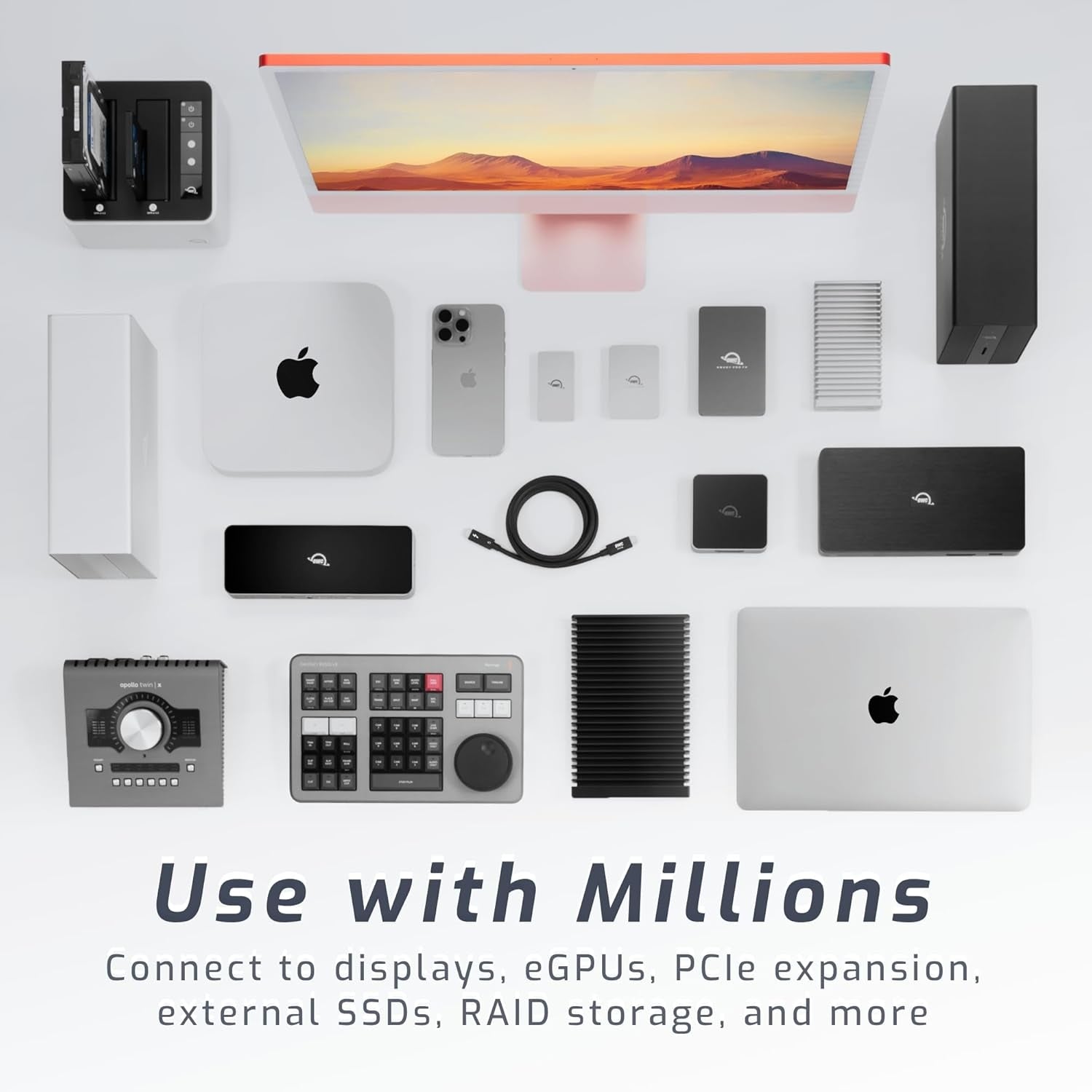 OWC 80cm Thunderbolt 5 Certificeret USB-C kabel 120G 240W 8K60Hz Kompatibel med Thunderbolt 4, USB4 og USB-C, Sort