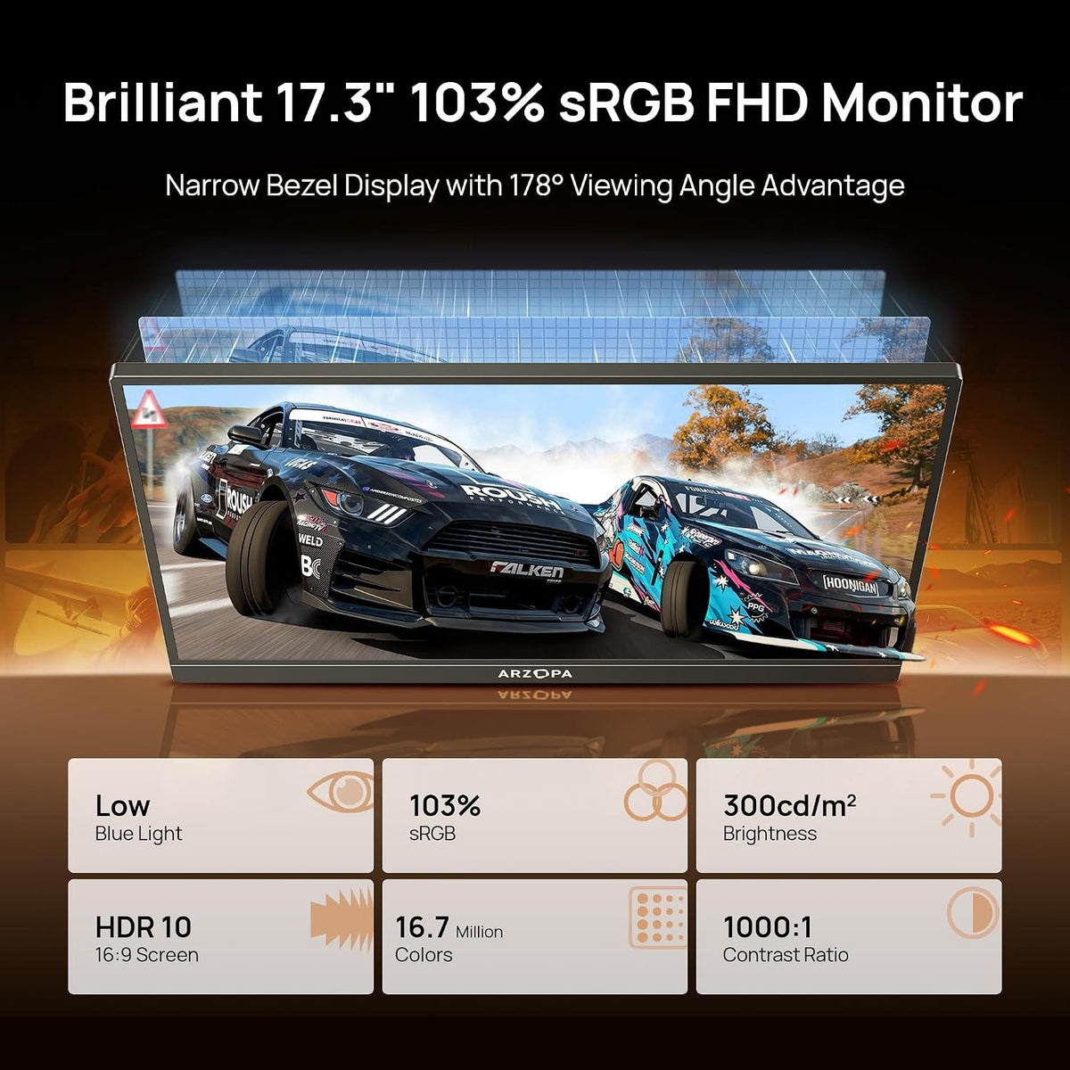 Portable USB 17,3" Monitor 1920×1080 FHD HDR IPS Kickstand Monitor for Laptop, HDMI USB C External Second Screen for PC/Mac/PS3/4/5/Xbox
