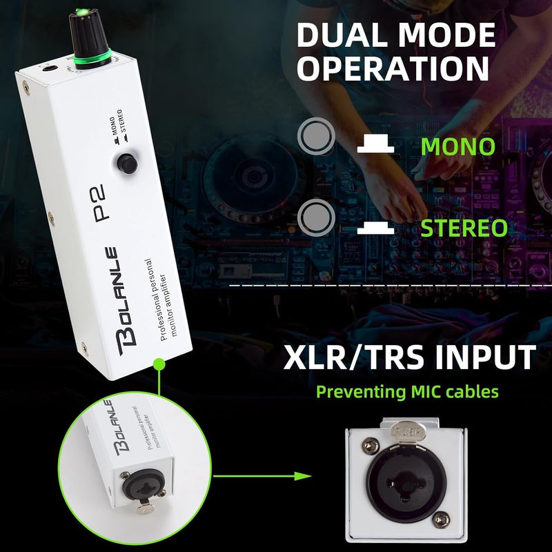 Portable in Ear Monitor Amplifier, Headphone Amp with XLR and TRS Input 3.5mm Output