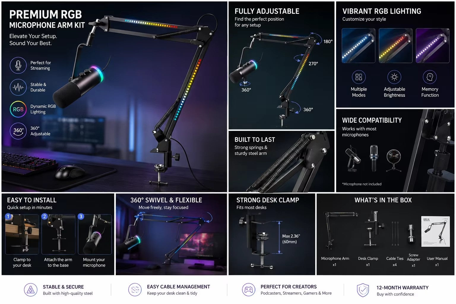 Professional RGB Dynamic Microphone  USB-C and XLR
