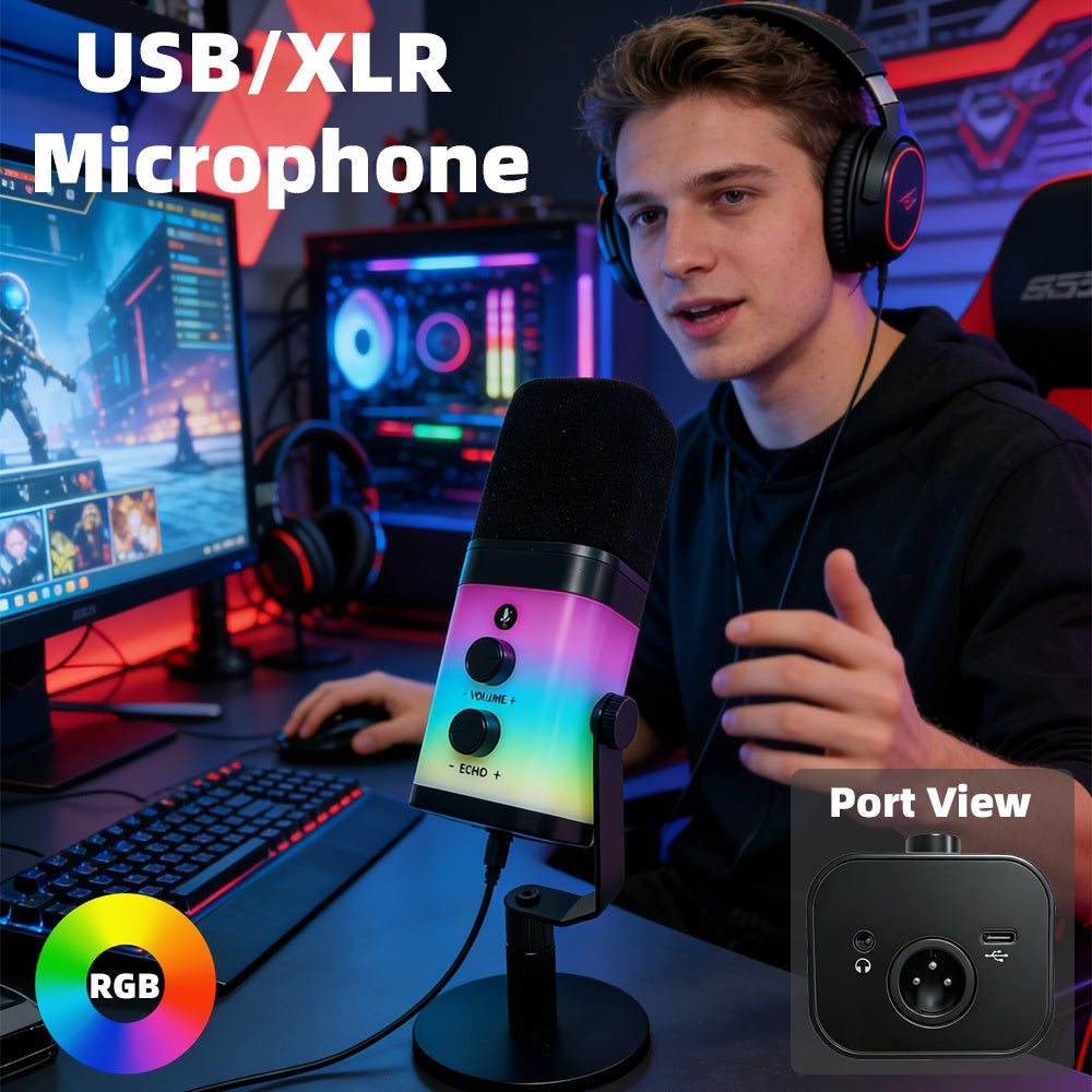Professional RGB Dynamic Microphone  USB-C and XLR
