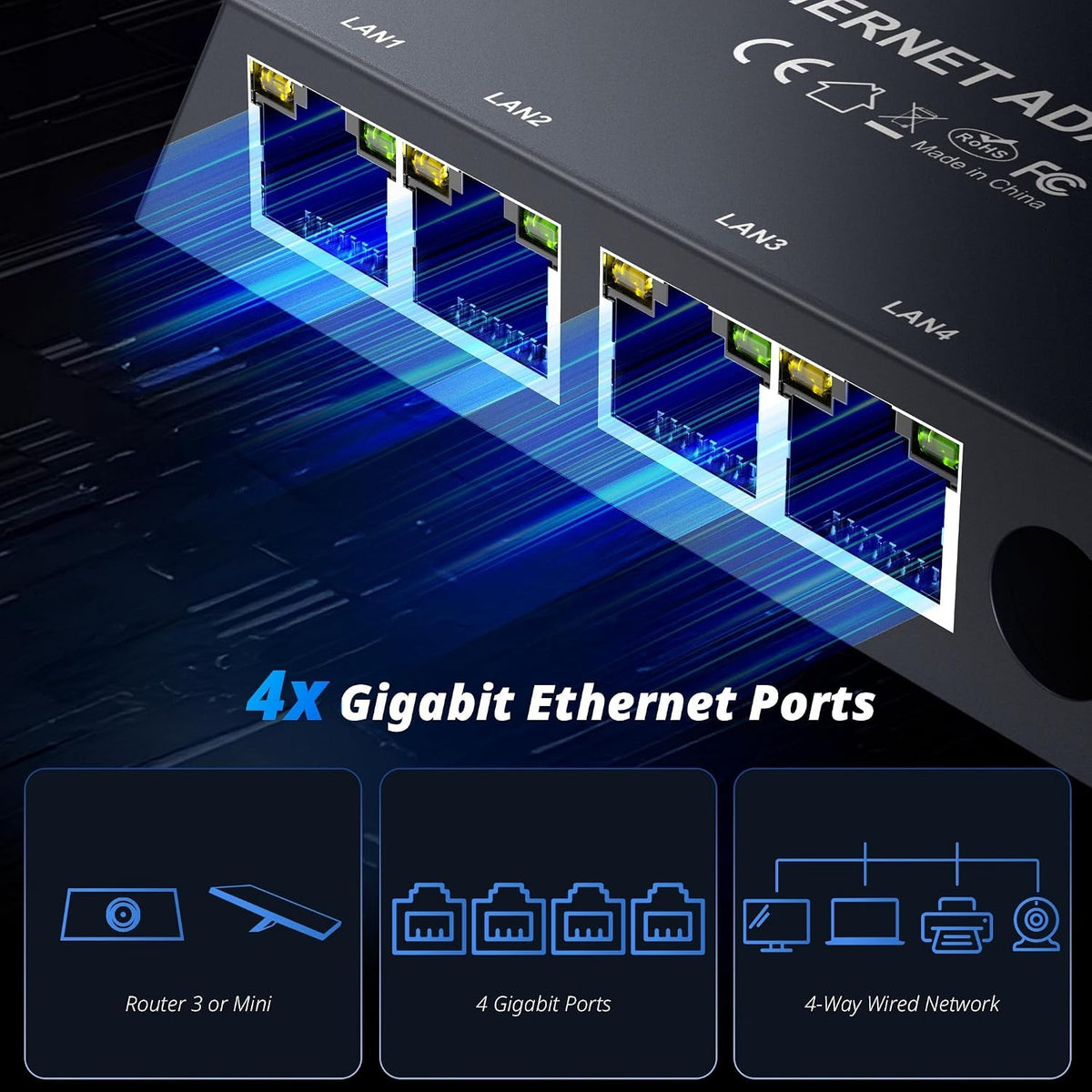 Starlink Multi Ports Standard 4X, Gen 3, Mini Giga Ethernet Adapter 4ports