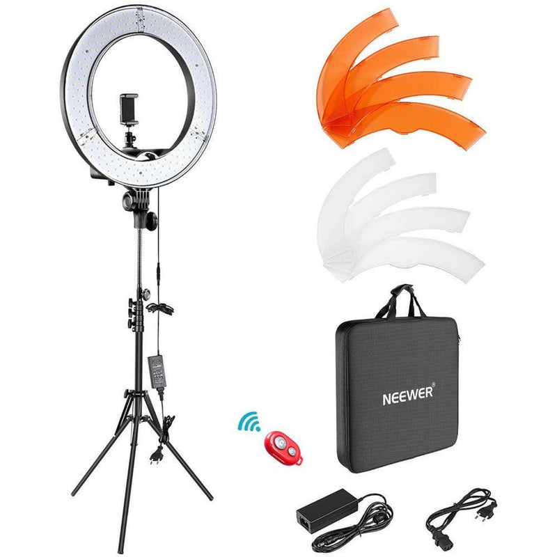 Studio LED Ring lampe Selfie 48cm Diameter Dæmpbar justerbar med farver og 2m Stand Ring Light Studio