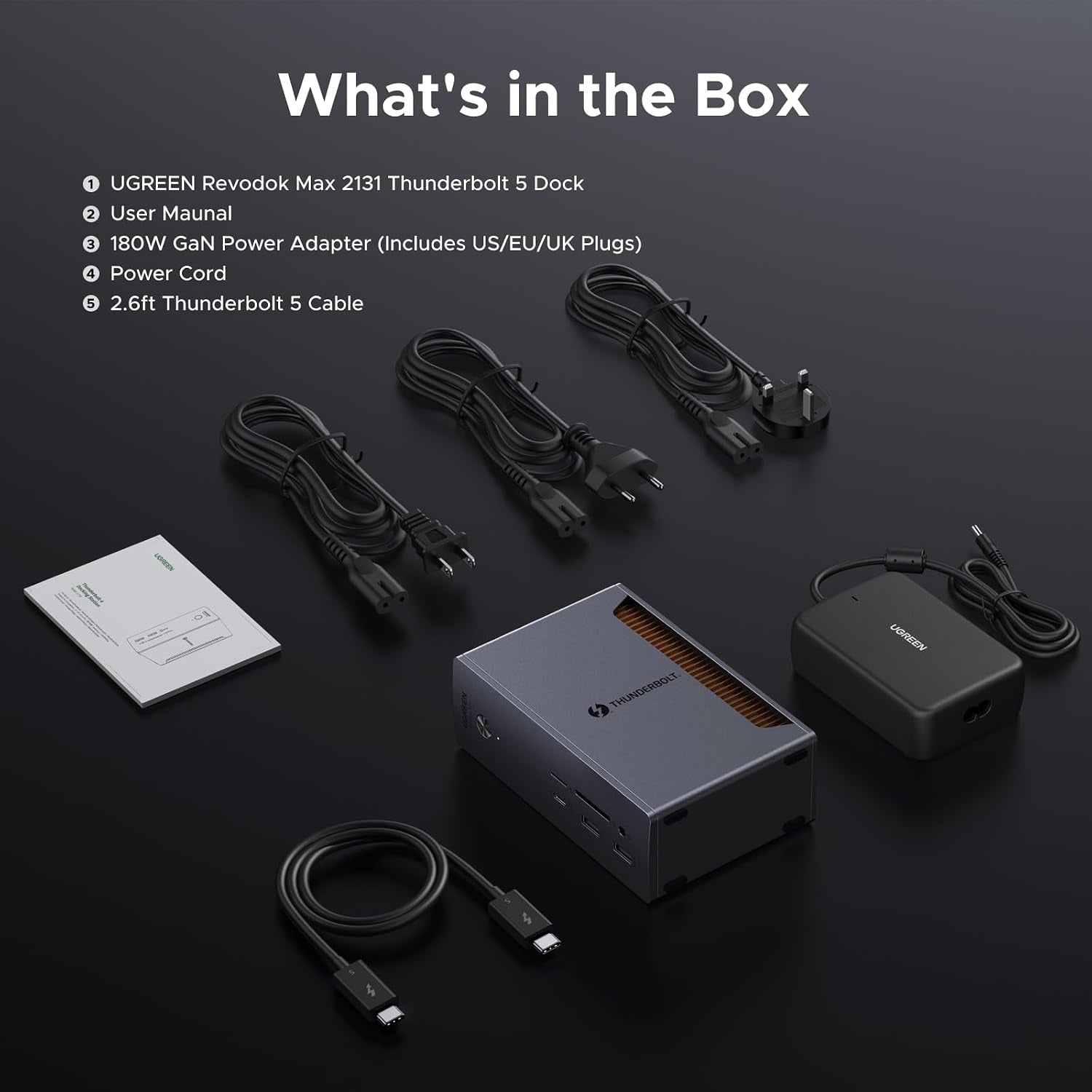 UGREEN Revodok Max Thunderbolt 5-docka 120 Gbps med 3*TBT5 8K@60Hz dubbla 6K@60Hz), 13-i-1 med 140W laddning för bärbara datorer och 2,5 Gbps Ethernet