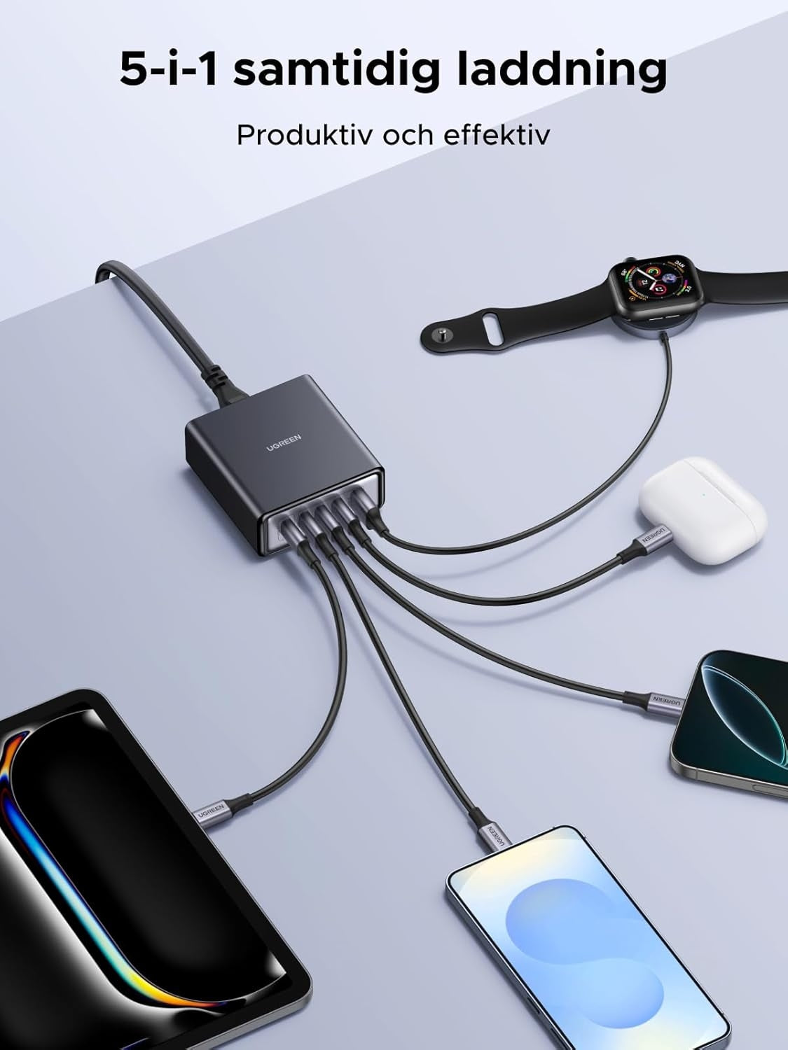 UGREEN USB-C Charger 65W GaN 5-Port Desktop Charging Station PPS Fast Charger
