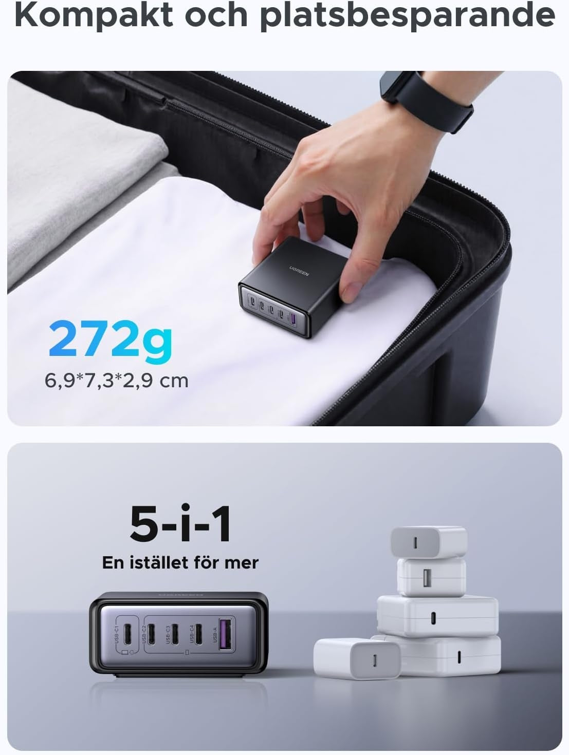 UGREEN USB-C Charger 65W GaN 5-Port Desktop Charging Station PPS Fast Charger
