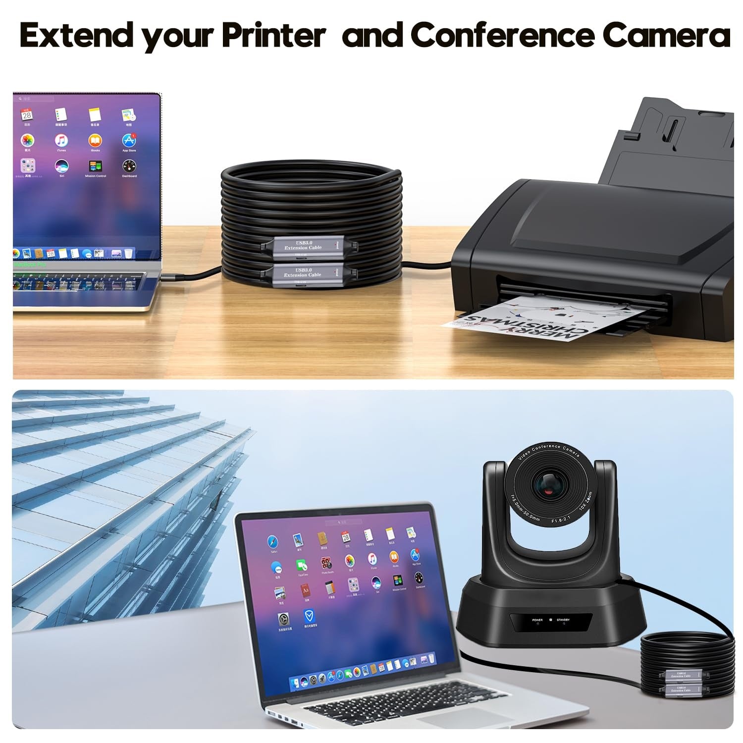 NÖRDIC USB 3.0 Aktiv Printerkabel - 5m USB A til USB B 3.0 Kompatibel med printer, konferencerkamera, dockingstation, harddisk og mere
