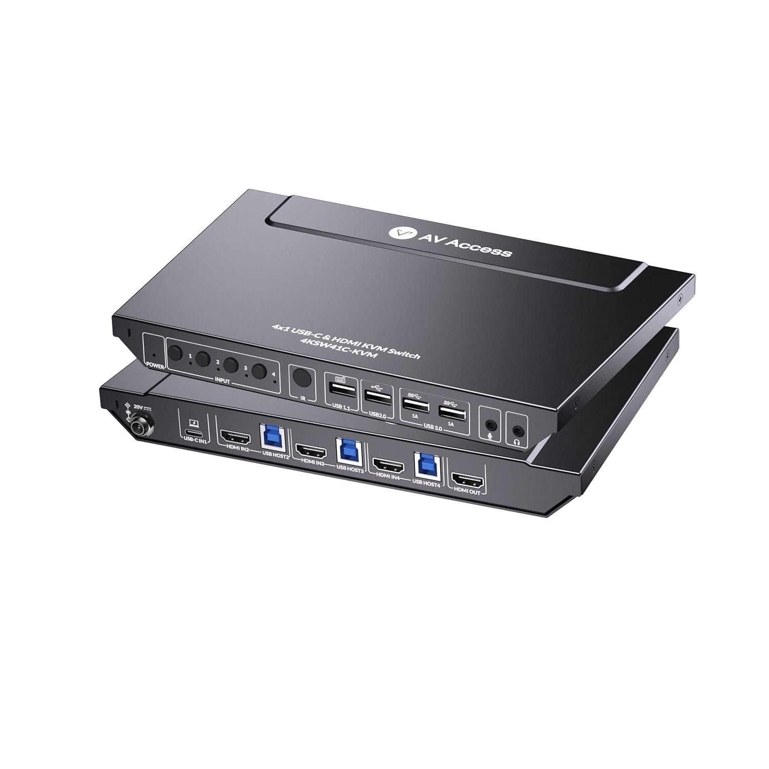 AV Access 4K USB-C & HDMI KVM Switch 4 pc'er 1 skærm, 60W opladning til bærbar computer