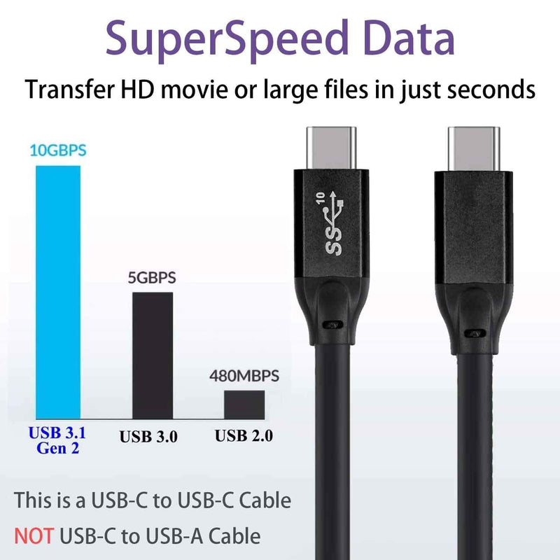 USB IF-certificeret 1m USB3.2 Gen2 SuperSpeed USB 10Gbps USB-C til C-kabel med strømforsyning 100W, 4K60Hz video og Emarker