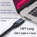 USB IF-certificeret 1m USB3.2 Gen2 SuperSpeed USB 10Gbps USB-C til C-kabel med strømforsyning 100W, 4K60Hz video og Emarker