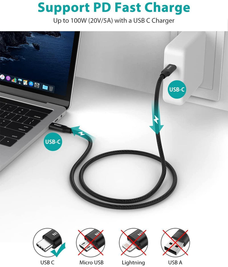 USB IF-certificeret 1m USB3.2 Gen2 SuperSpeed USB 10Gbps USB-C til C-kabel med strømforsyning 100W, 4K60Hz video og Emarker