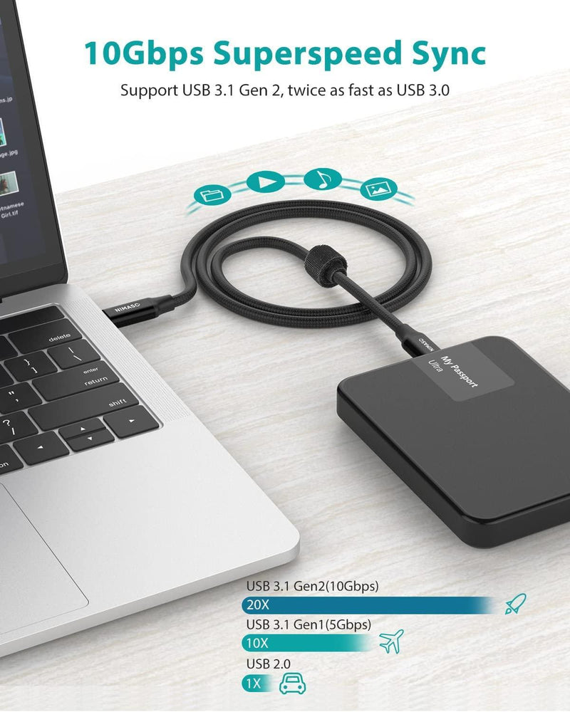 USB IF-certificeret 1m USB3.2 Gen2 SuperSpeed USB 10Gbps USB-C til C-kabel med strømforsyning 100W, 4K60Hz video og Emarker