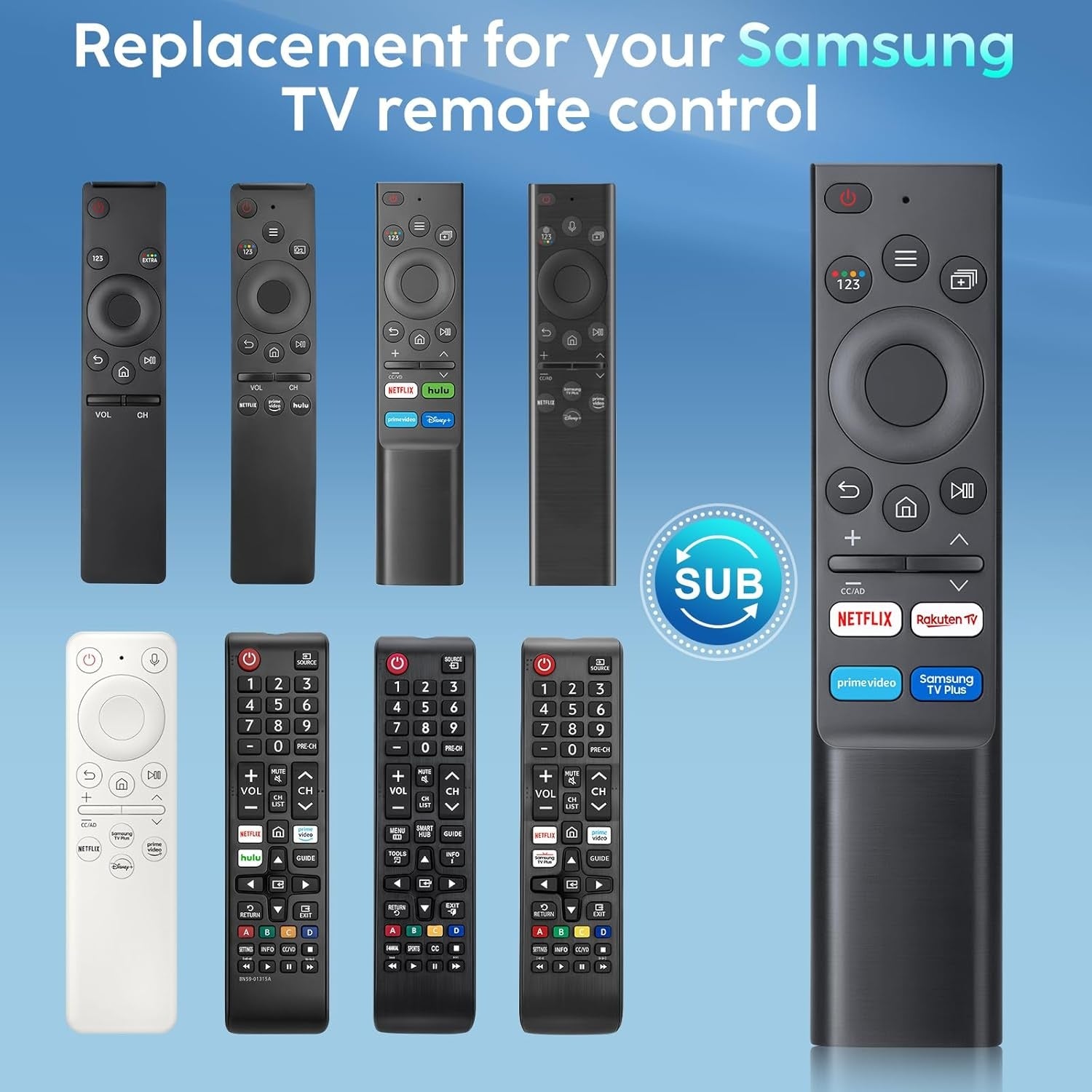 Universal Remote Control for Samsung Smart TV for all original Samsung remote controls, no pairing required, easy to use