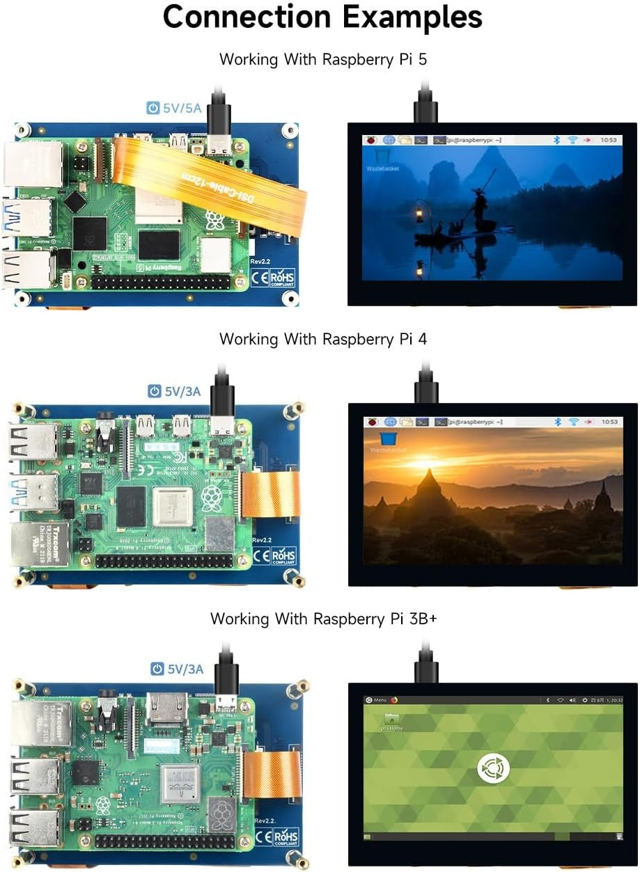 Waveshare 4.3 inch LCD Capacitive Touch Display for Raspberry Pi 5/4B/3B+/3A+/3B/2B/B+/A+ 800 × 480 IPS