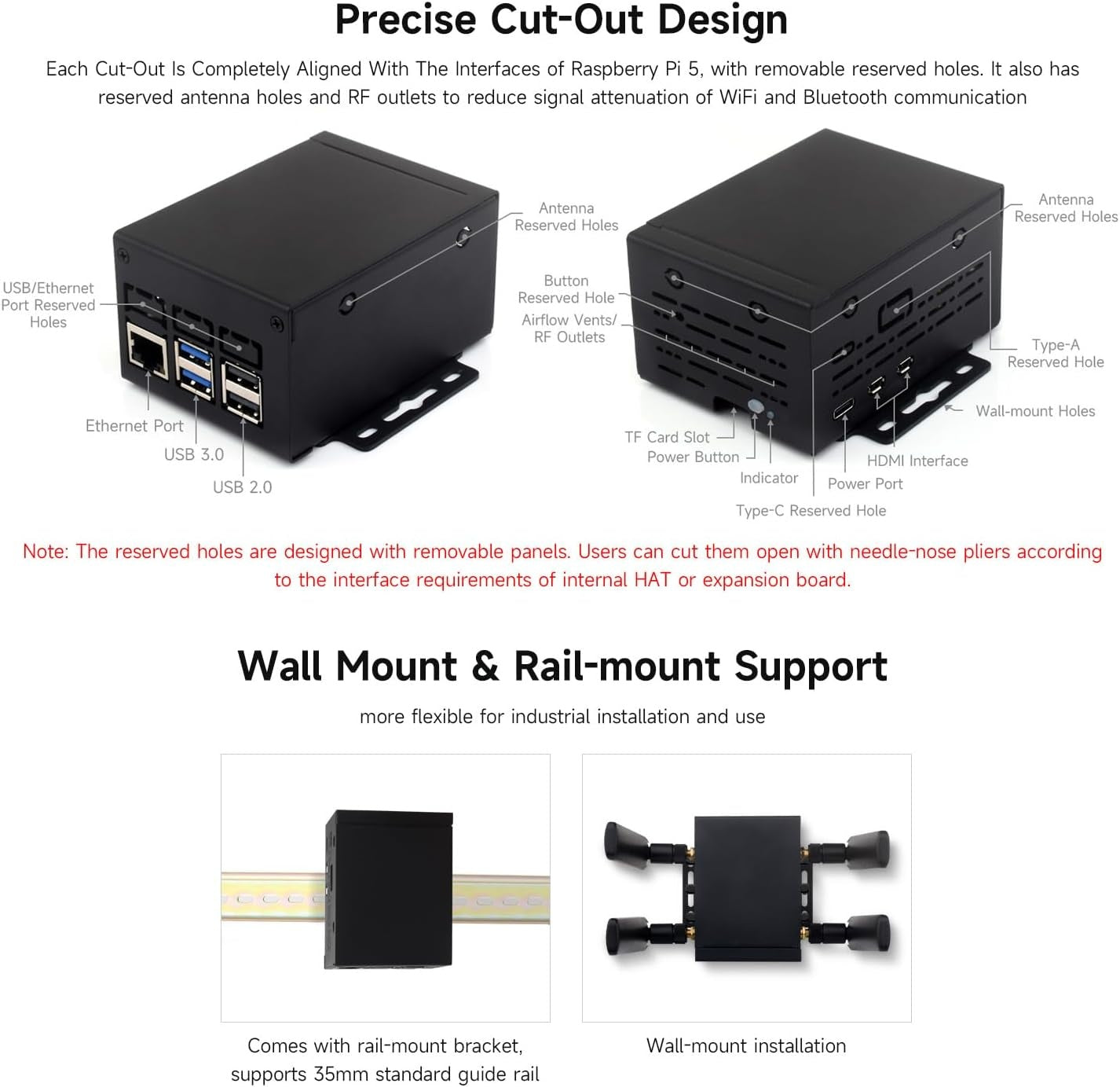 Waveshare industrielt metalkabinet (D) til Raspberry Pi 5