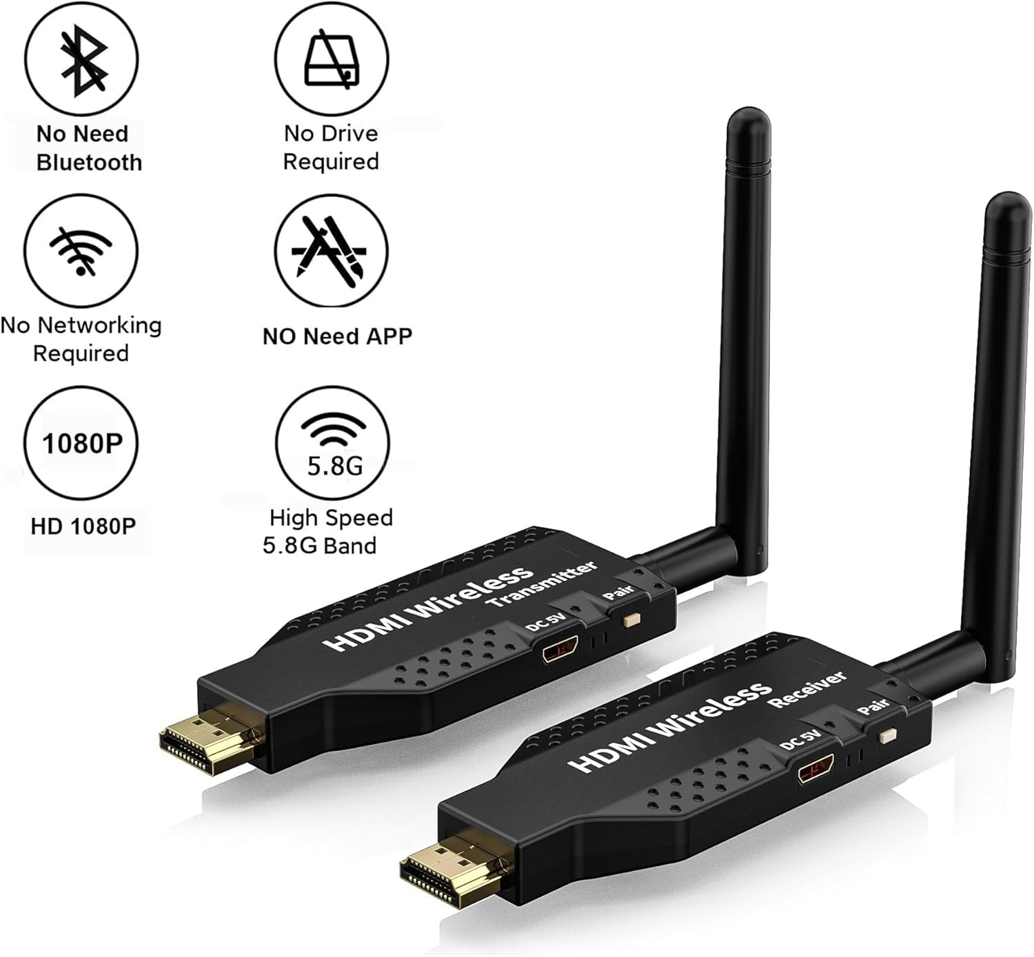 Wireless HDMI Extender 50m Wireless HDMI Transmitter/Receivers 1080P HD 5G Wifi for Laptop to TV PC Monitor Projector