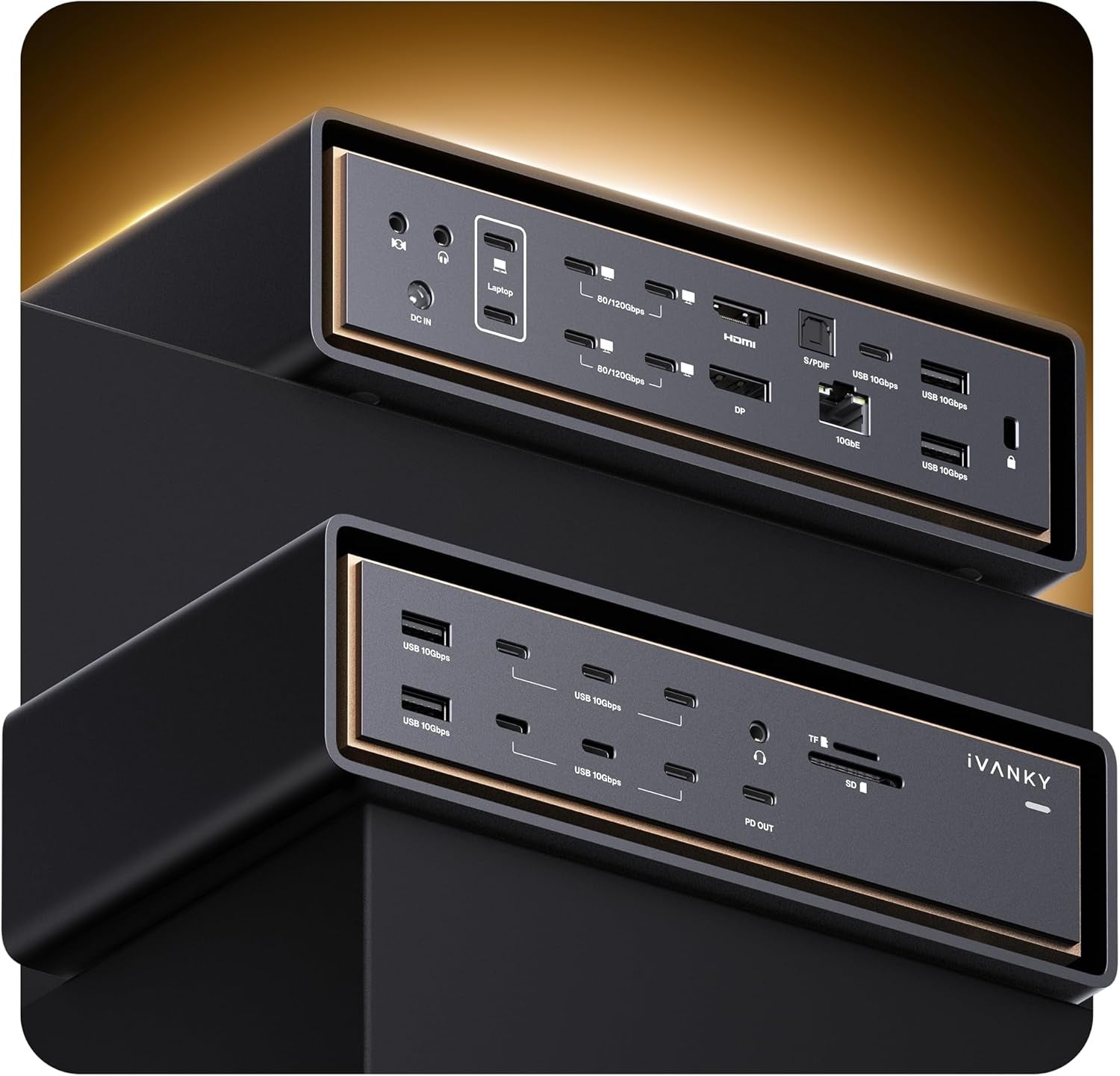 iVANKY 26-i-1 FusionDock Ultra Dual Thunderbolt 5 10GbE MacBook-dockingstation 4x6K/Triple 8K M1-M5 Pro/Max 120Gbps 240W Inkompatibel med Windows
