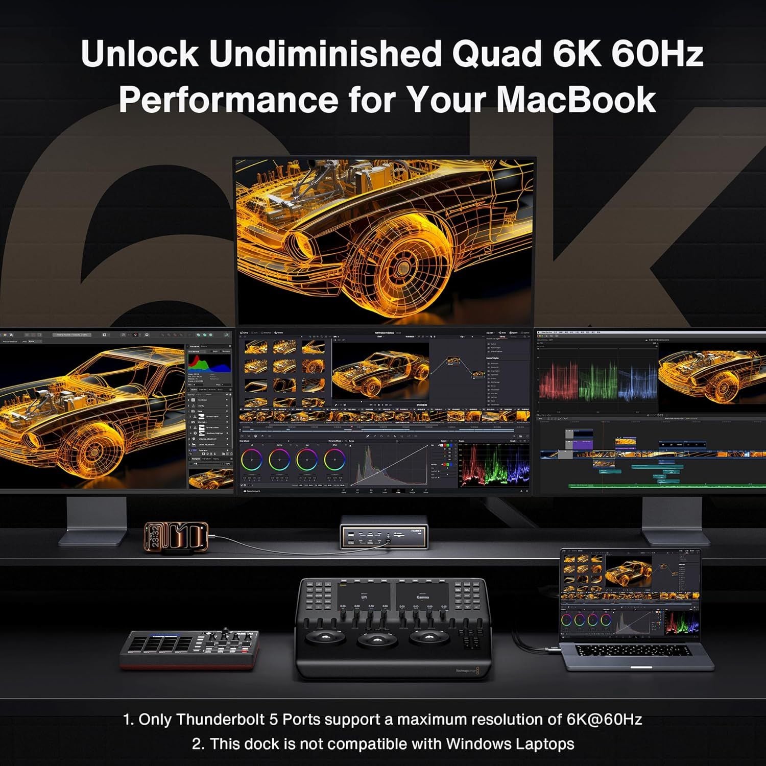 iVANKY 26-i-1 FusionDock Ultra Dual Thunderbolt 5 10GbE MacBook-dockingstation 4x6K/Triple 8K M1-M5 Pro/Max 120Gbps 240W Inkompatibel med Windows