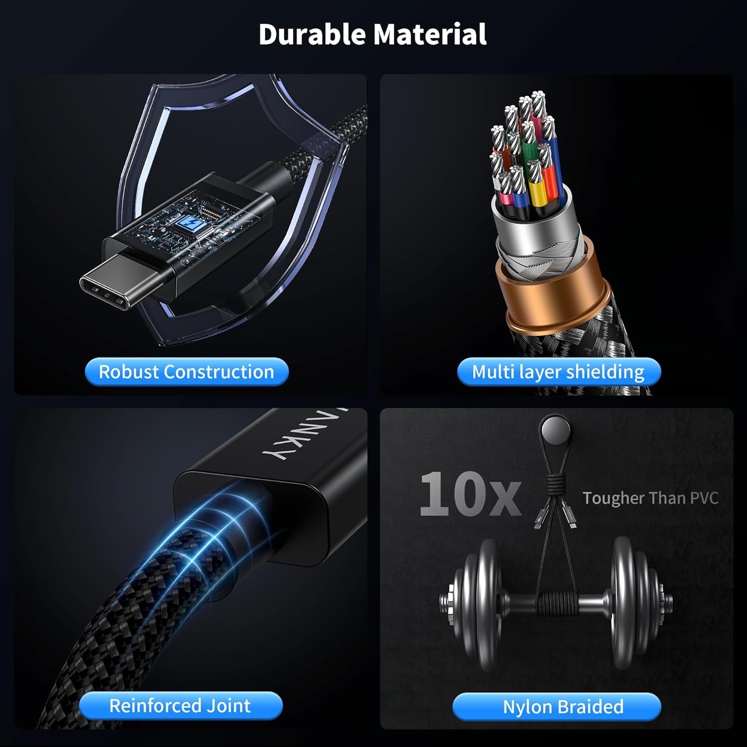 NÖRDIC 1m Thunderbolt 5 kabel Intel-certificeret, 80Gbps dataoverførsel, 120Gbps båndbredde, 240W opladning, Dobbelt 8K skærme, Kompatibel med MacBook M4 TB4/DP2.1/USB4